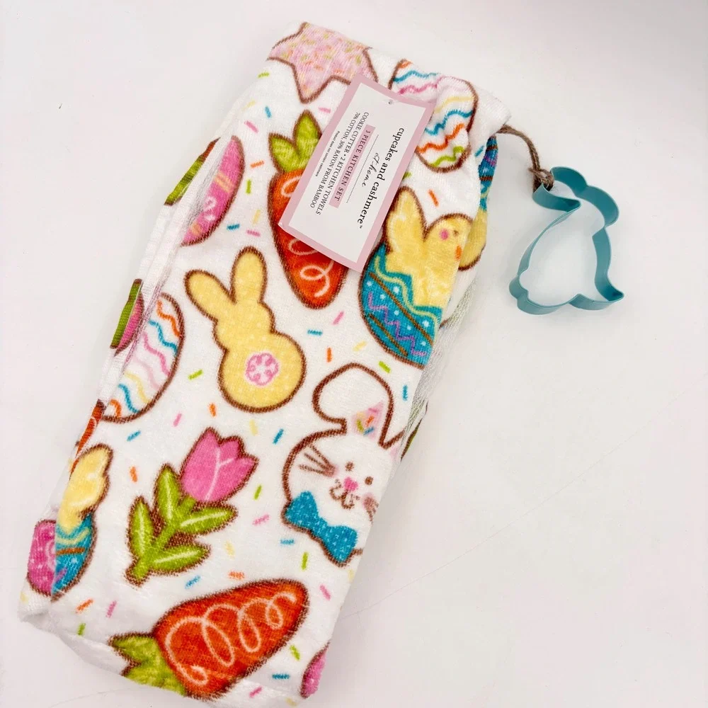 Cupcakes and Cashmere Easter Kitchen Set 2 Towels & Bunny Cookie Cutter NWT‎